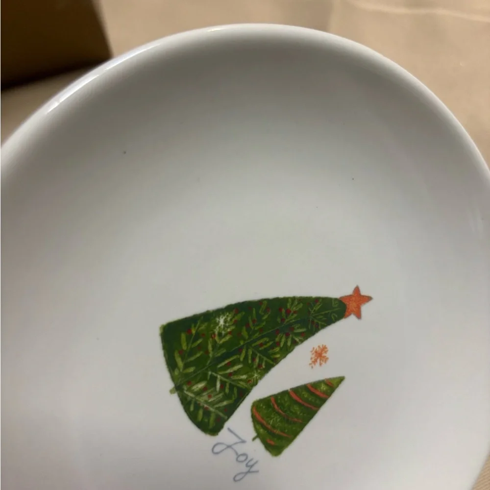 Pier 1 Imports Christmas Appetizer 4 Plates Holiday Theme 6” Santa, Snowman Flaw